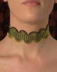 collana girocollo choker argento nastro passamaneria onde verde made in italy