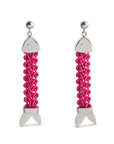 orecchini argento passamaneria tessuto pendenti pesci fuchsia