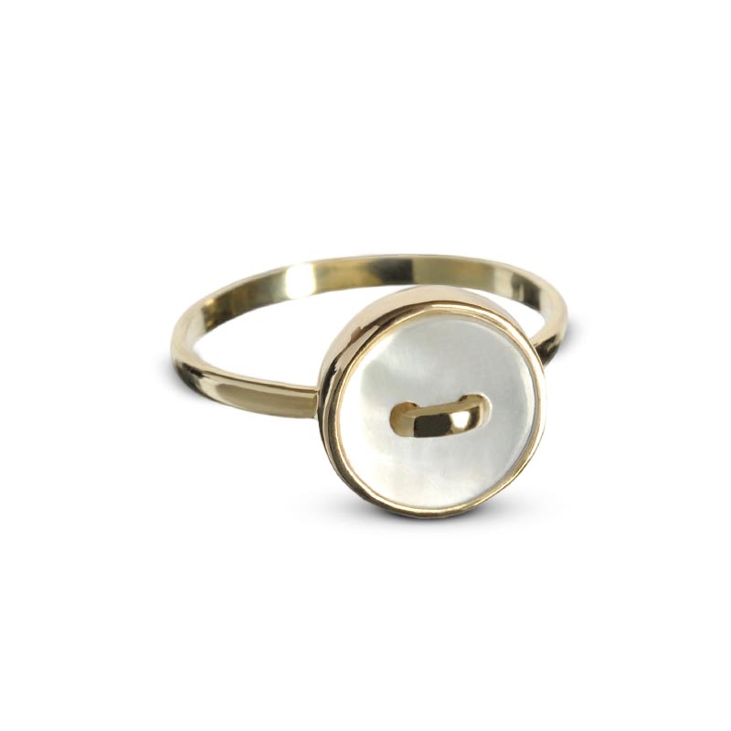 anello oro giallo bottoncino madreperla bianca made in italy