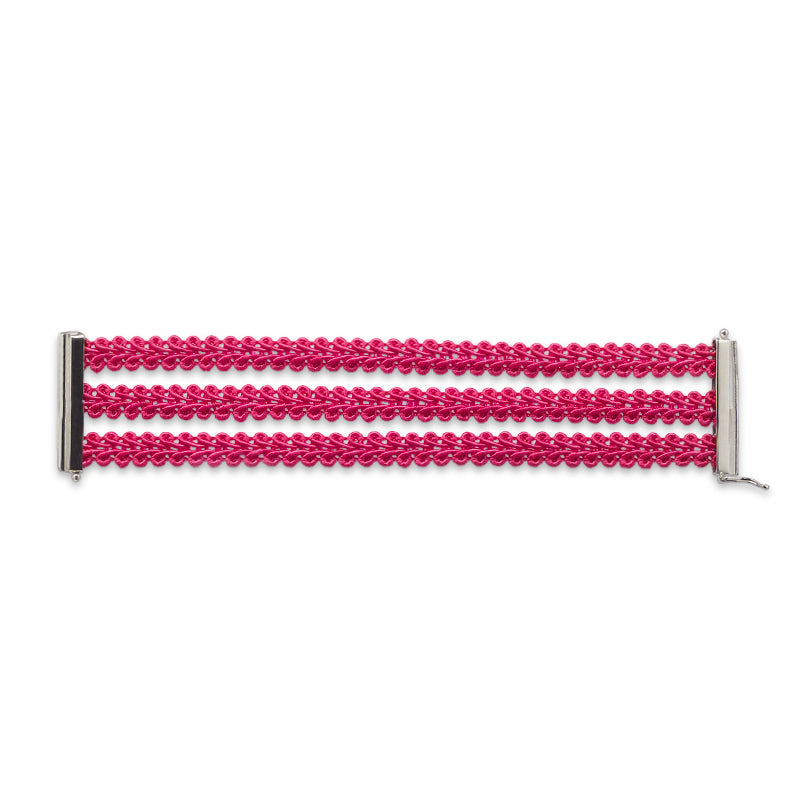 bracciale argento tre nastri sottili passamaneria made in italy fuschia rosa