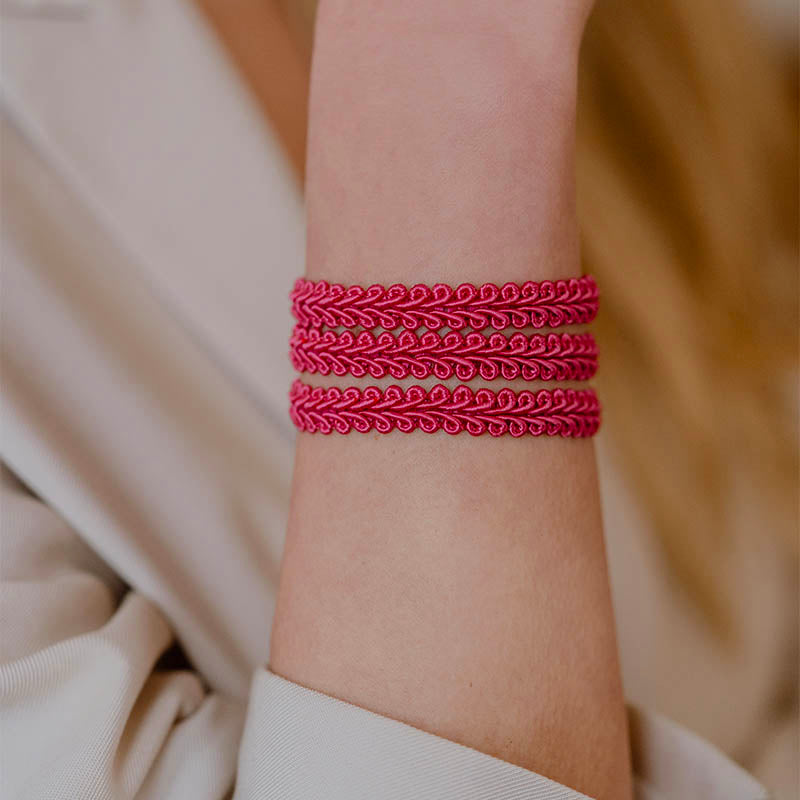 bracciale argento tre nastri sottili passamaneria made in italy rosa fuschia