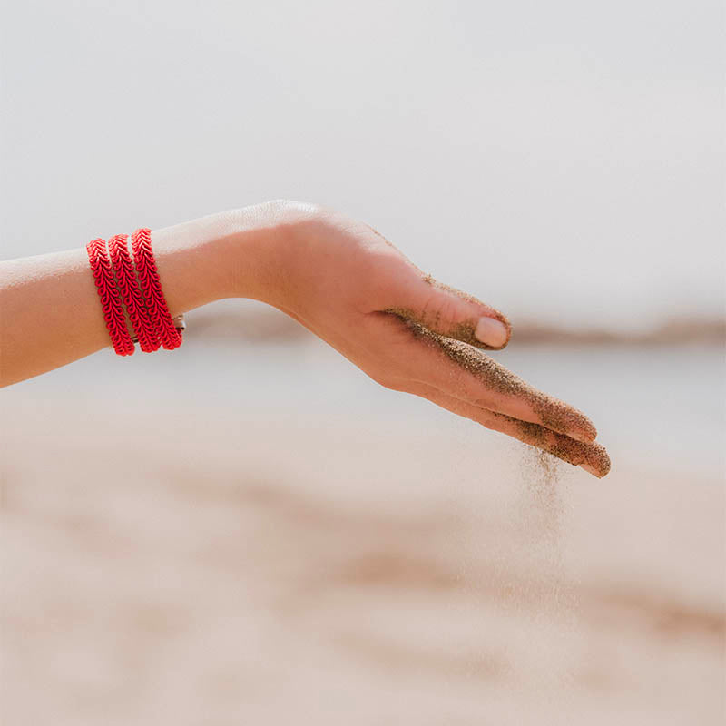 bracciale argento tre nastri sottili passamaneria made in italy rosso