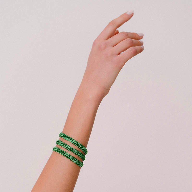 bracciale argento tre nastri sottili passamaneria made in italy verde