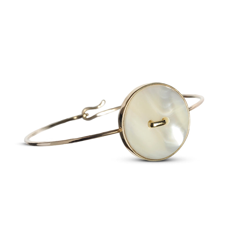 bracciale oro giallo bottone madreperla bianca fatto a mano italia