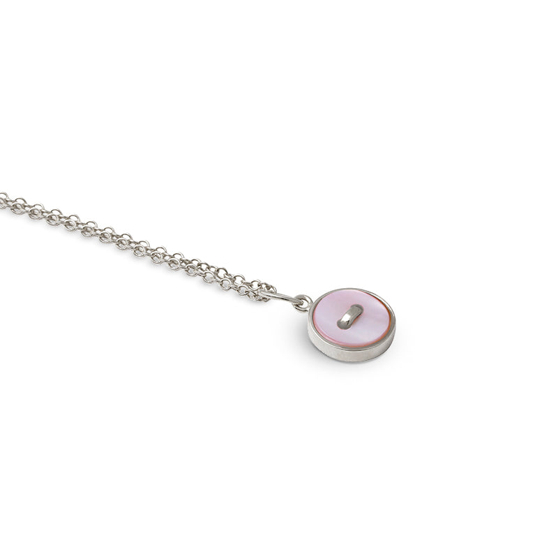 collana regolabile argento catena sottile ciondolo bottoncino madreperla rosa made in italy
