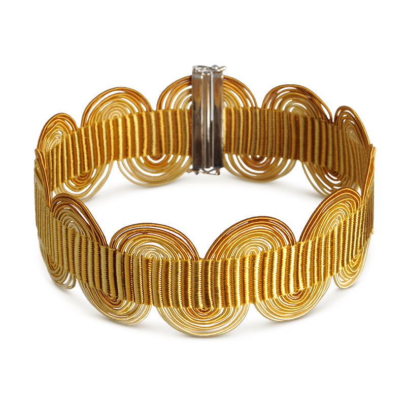 collana girocollo choker argento nastro passamaneria onde giallo oro made in italy