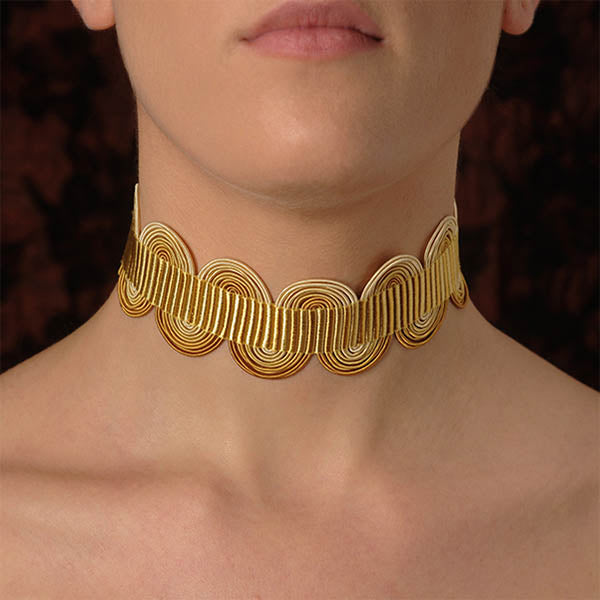 collana girocollo choker argento nastro passamaneria onde giallo oro made in italy