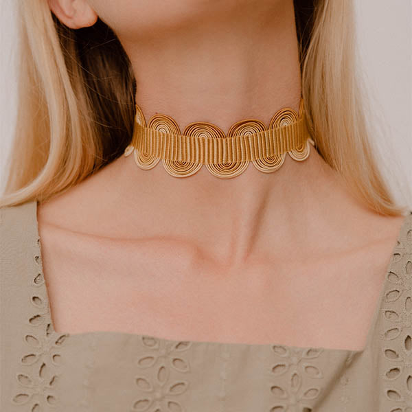 collana girocollo choker argento nastro passamaneria onde giallo oro made in italy