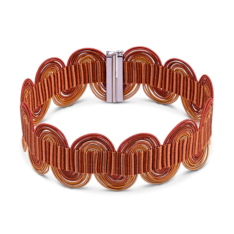 collana girocollo choker argento nastro passamaneria onde mattone made in italy