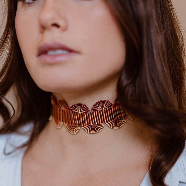 collana girocollo choker argento nastro passamaneria onde mattone made in italy