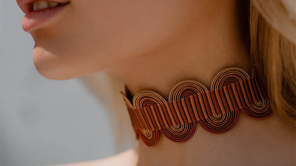 collana girocollo choker argento nastro passamaneria onde mattone made in italy