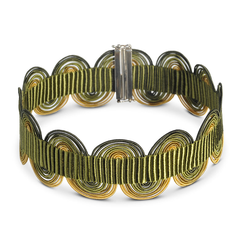 collana girocollo choker argento nastro passamaneria onde verde made in italy