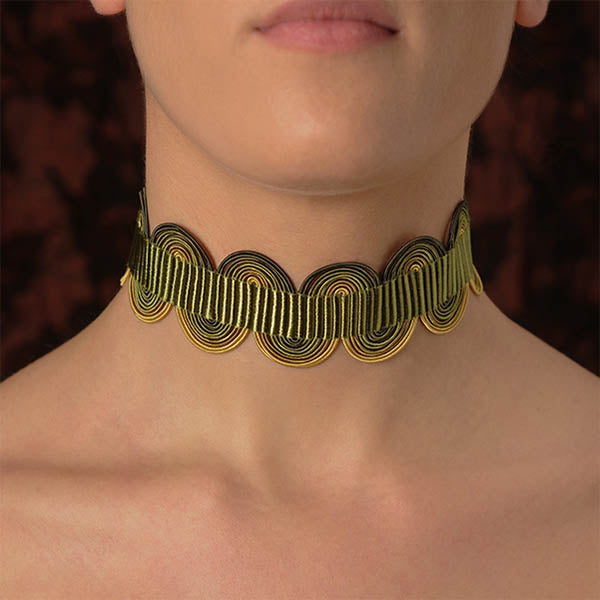 collana girocollo choker argento nastro passamaneria onde verde made in italy