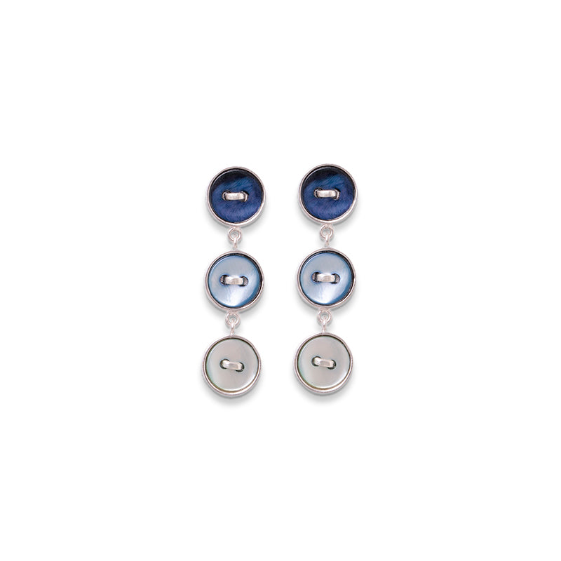 orecchini pendenti argento tre bottoncini madreperla azzurra turchese blu made in italy