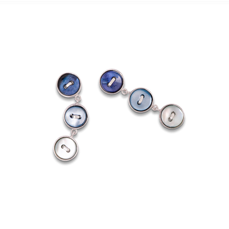 orecchini pendenti argento tre bottoncini madreperla azzurra turchese blu made in italy