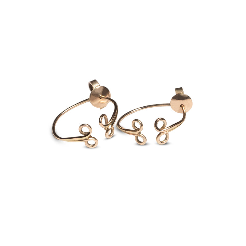 piccoli orecchini cerchio oro rosa ghirigori fatti a mano italia