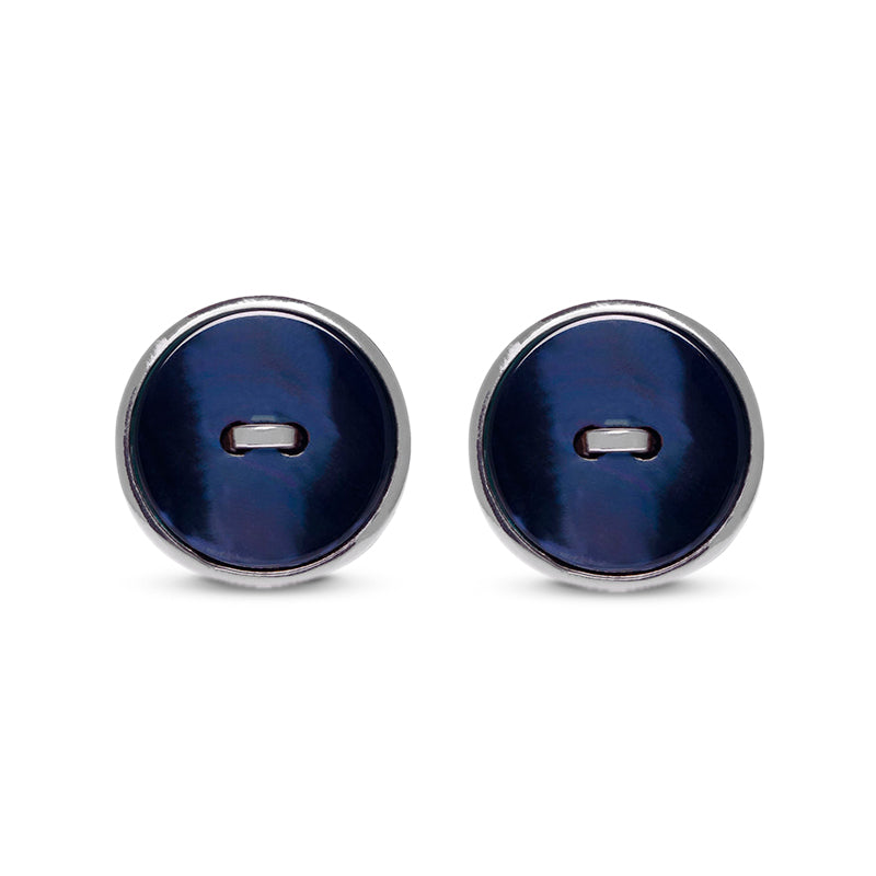 orecchini lobo argento bottone madreperla blu fatti a mano italia