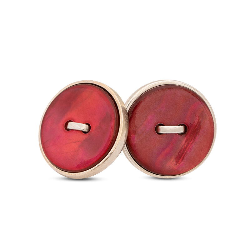 orecchini lobo argento bottone madreperla rosso fatti a mano italia