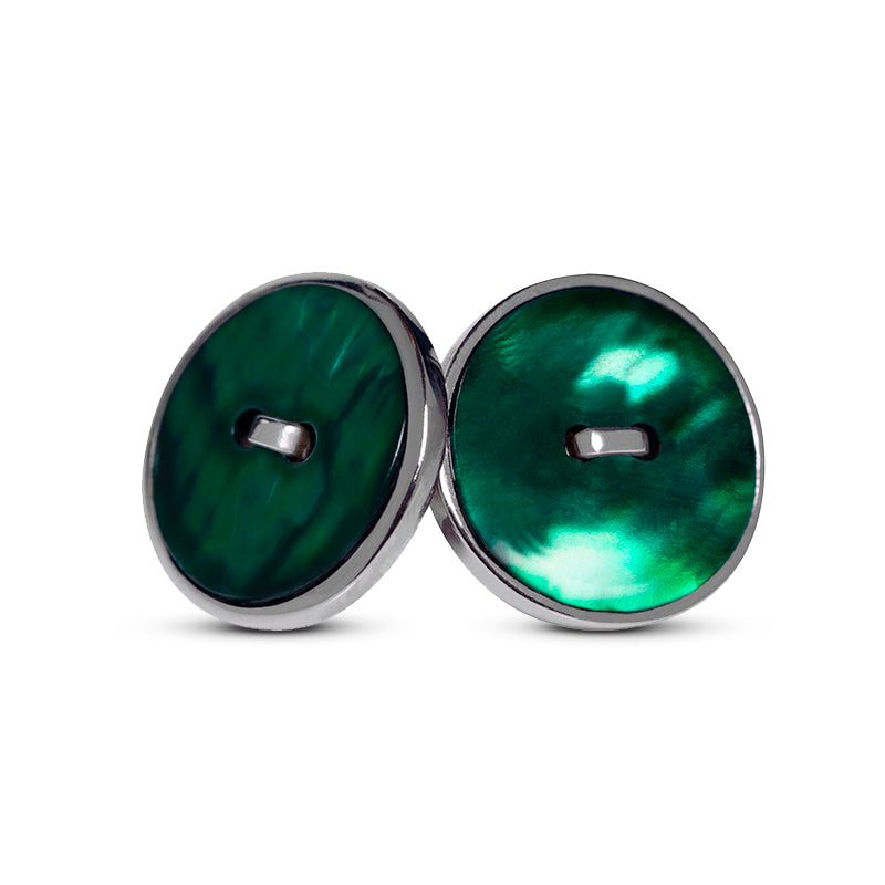 orecchini lobo argento bottone madreperla verde fatti a mano italia