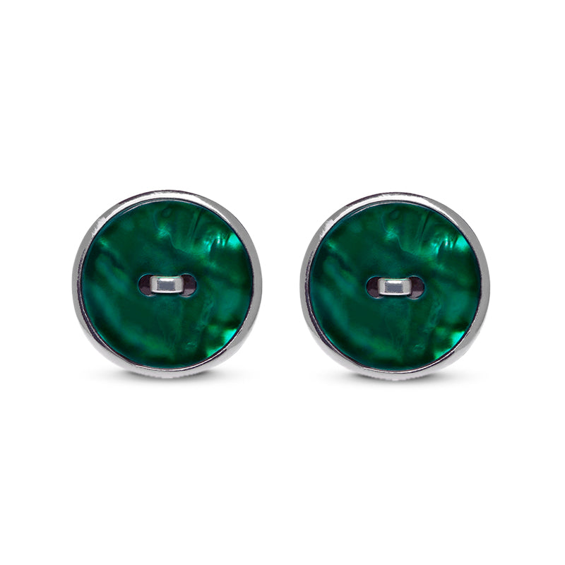 orecchini lobo argento bottone madreperla verde fatti a mano italia