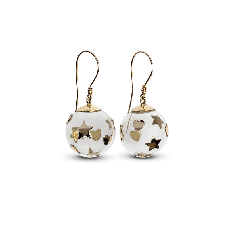 orecchini pendenti pallina vetro oro giallo stelle cuori applicati fatti a mano italia