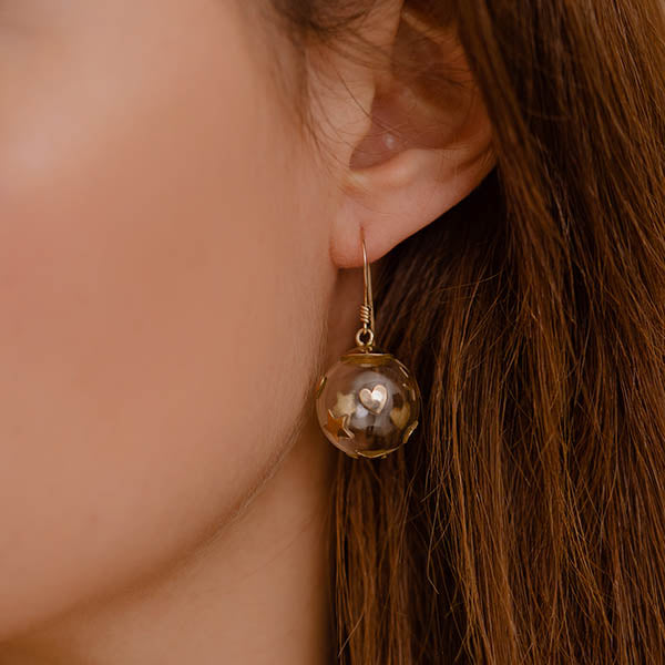 orecchini pendenti pallina vetro oro giallo stelle cuori applicati fatti a mano italia