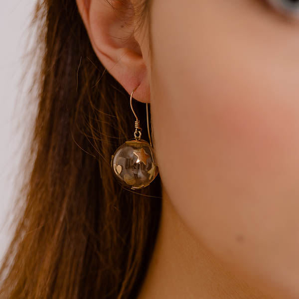 orecchini pendenti pallina vetro oro giallo stelle cuori applicati fatti a mano italia